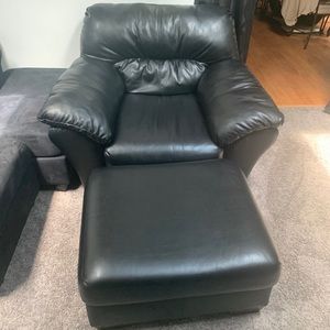Black Leather Chair and Ottaman Set